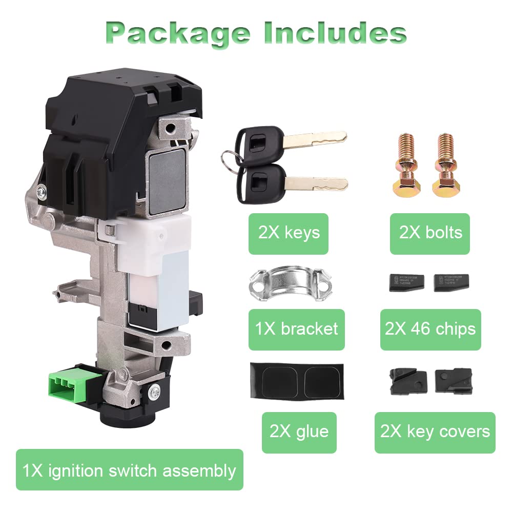 Ignition Switch Lock Cylinder Assembly with 2 Keys Compatible with 2006-2011 Honda Civic 2007-2010 Honda CR-V FIT Odyssey, Replacement for OE 35100-SDA-A71,06350-SAA-G30 ID46 Chip