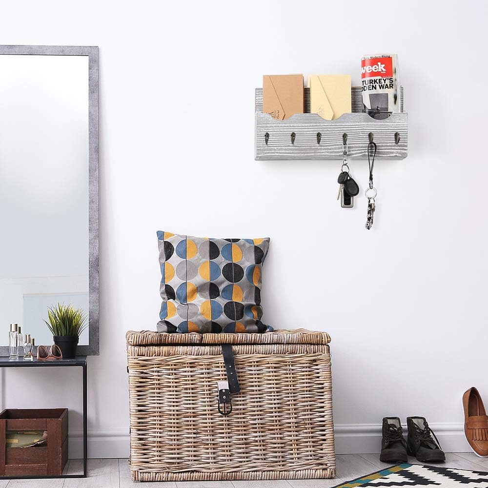 LIANTRAL Wall Mount Mail Holder Organizer Mail Sorter with 3 Storage compartments Entryway Organizer with 6 Key Hooks