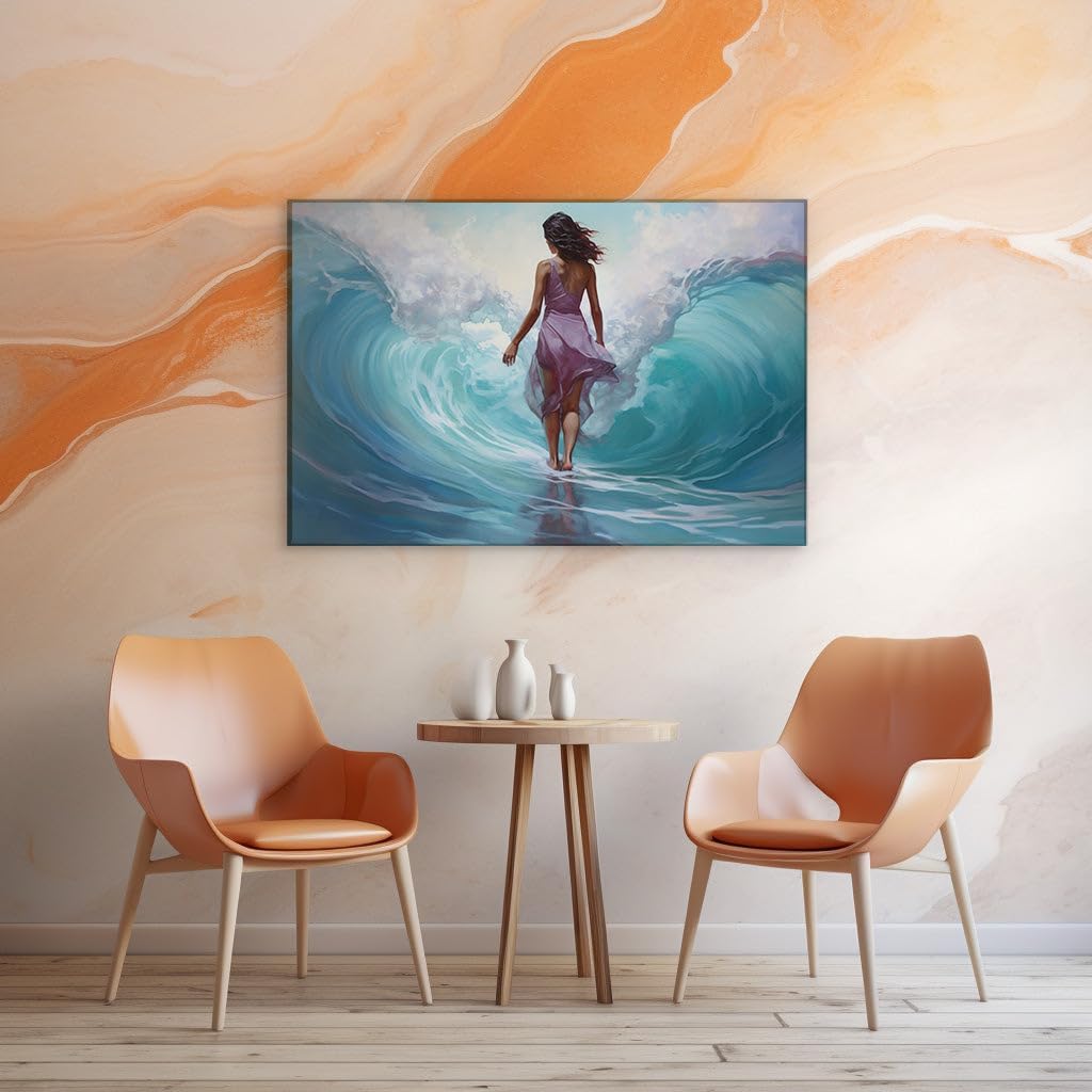 Canvas for Living room. Whispers of the Wind: A Portrait of Grace Amidst Sea's Fury, 27 x 18 inch Canvas Wall Art - Contemporary Masterpieces - Modern Home Decor
