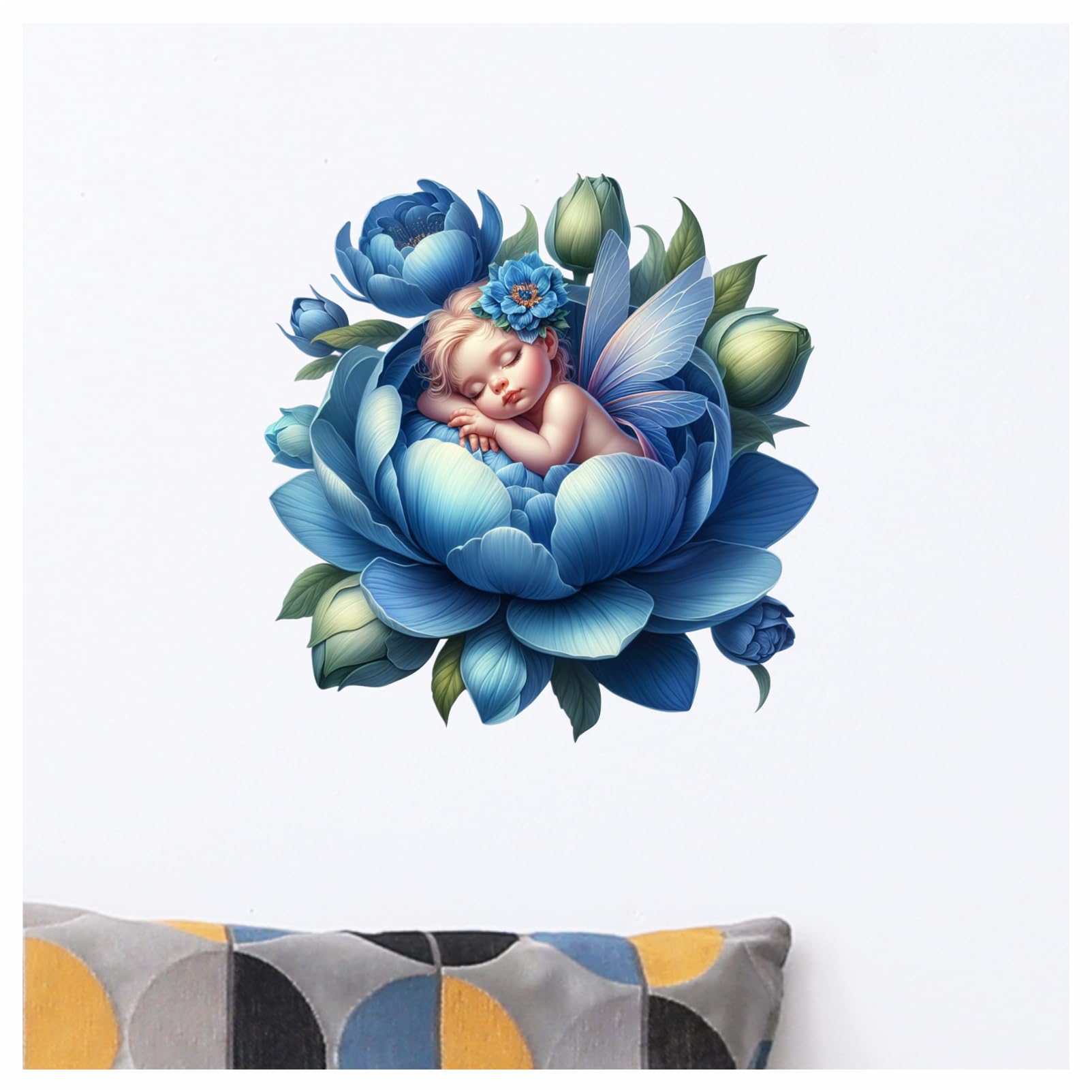 x4 Blue Sleeping Baby Fairy in a Flower Vinyl Stickers Non Transparent Elegant Fairies Art Decals 1@ 20cm for Toilet/Laptop and 3@ 7cm for Phone case Cups etc Cover Marks (Baby Blue) - Image 4