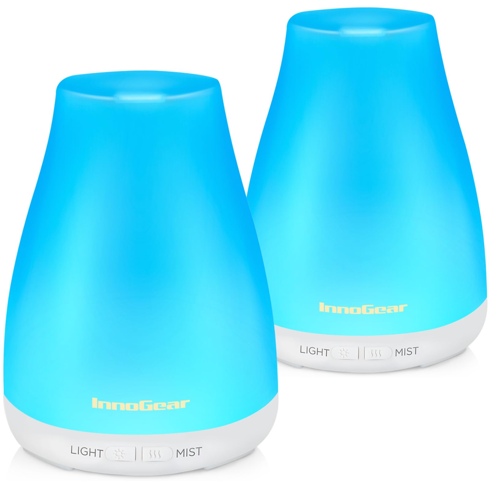InnoGearEssential Oil Diffuser, 2 Pack Premium 5-in-1 Aromatherapy Humidifiers Aroma Scent Air Defuser for Home Large Room Bedroom Desk Office 7 Color LED 2 Mist Mode Waterless Auto Off, Basic White