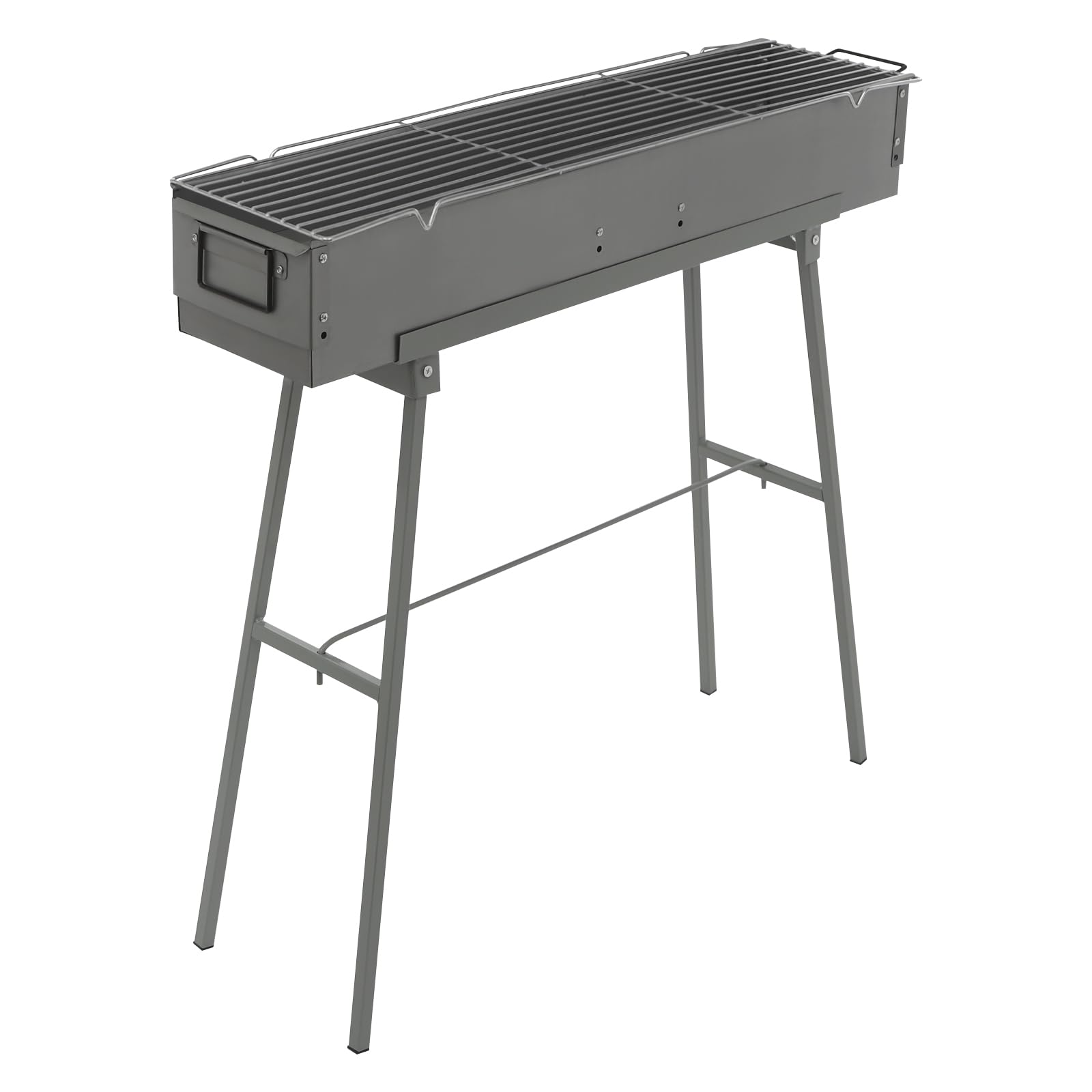 Składany grill kempingowy, grill z kratką i drążkiem podporowym, 80 x 18 x 13 cm, mobilny składany grill ogrodowy