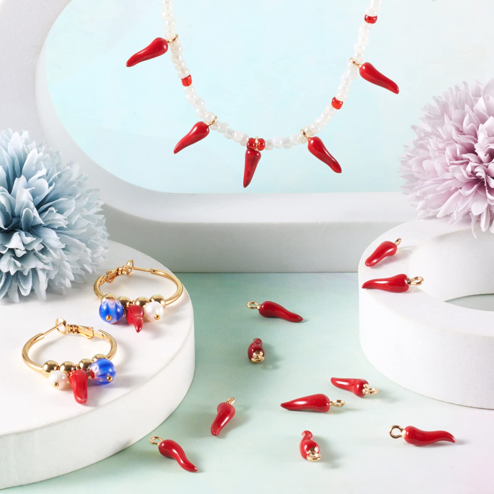 100 ciondoli in lega smaltata a forma di peperoncino rosso, accessori per gioielli, bracciali, orecchini, collane, fai da te, foro: 2 mm