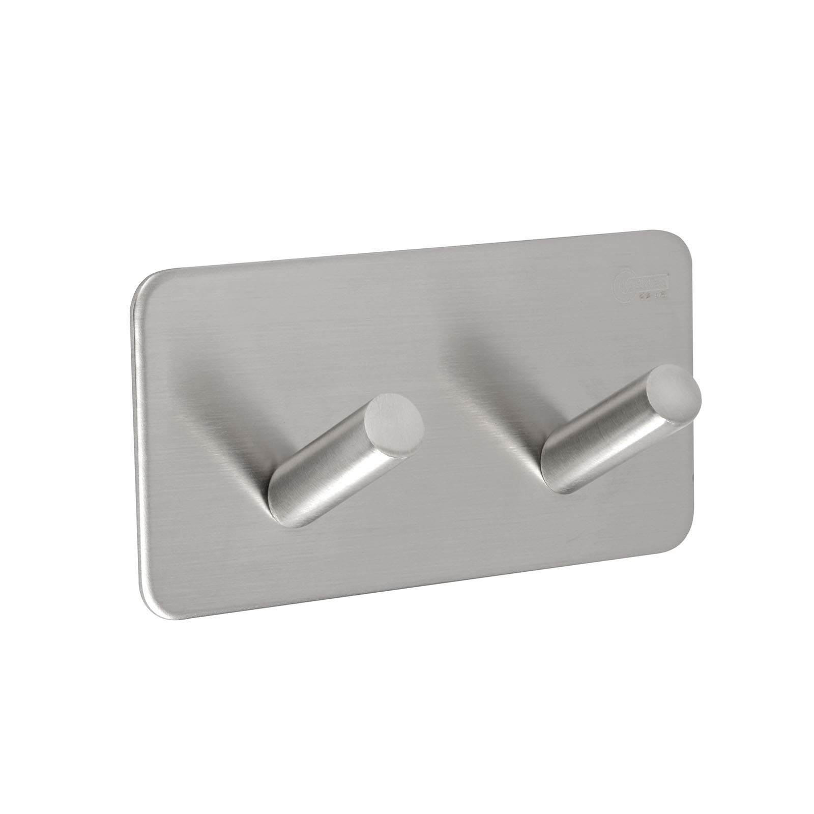 Stick On Robe Hooks Double Stick On Hooks on Self Adhesive Backplate - Brushed Stainless Steel
