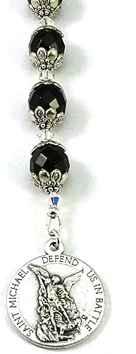 Miniatura 5 de Cuentas de plata en pulgadas de oración católica del ejército de los Estados Unidos, coronilla de San Miguel, labradorita, ónice, cuentas de piedras