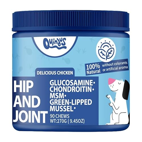 Quindu's - Hip and Joint para Perros 90 Golosinas | Suplemento Articular con Glucosamina, MSM y Mejillón de Labio Verde | Alivio de la Artritis y Movilidad