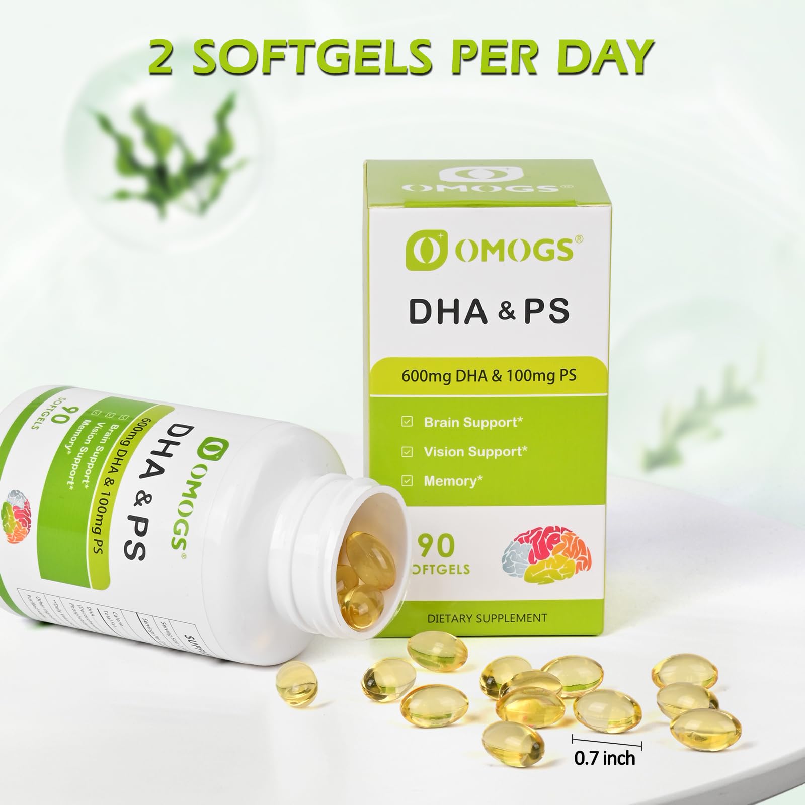 OMOGS Algae DHA - 600 mg Omega-3 DHA Softgels, with Phosphatidylserine & Walnut Oil, Supports Healthy Brain Function, Vision, Eye & Memory, Gluten Free, Non-GMO, 90 Softgels — Amazon image 7