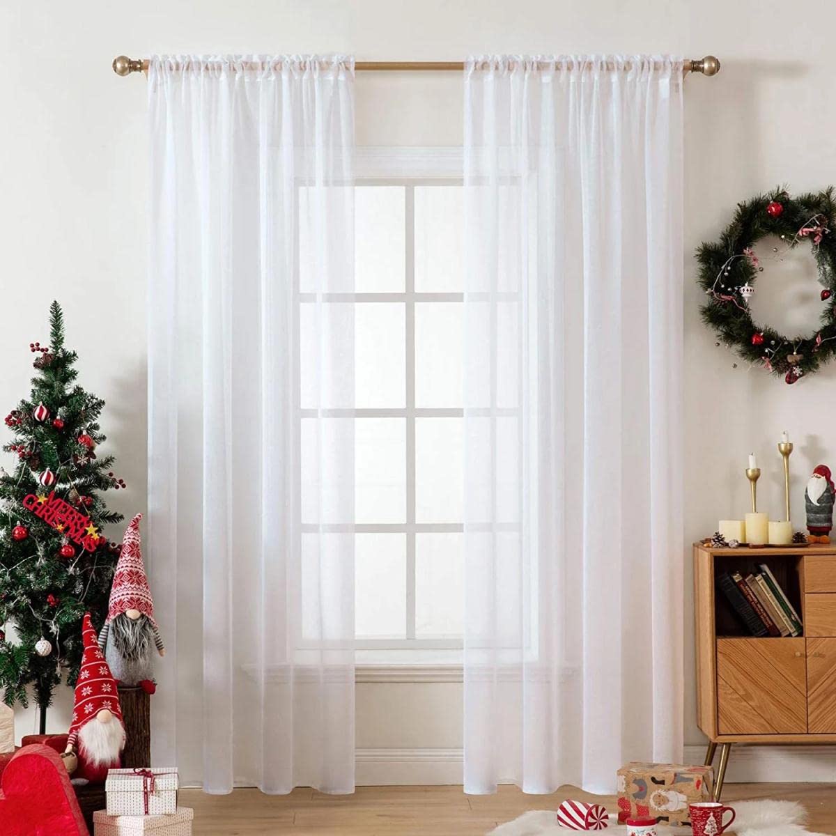 Rideaux en Tulle Blanc pour Salon Couleur Unie Rideau Chambre Rideaux en Voile Transparent Cuisine Moderne Traitement de fenêtre Fini-Blanc, sur Mesure 1pc,5.Multi Fonctionnel