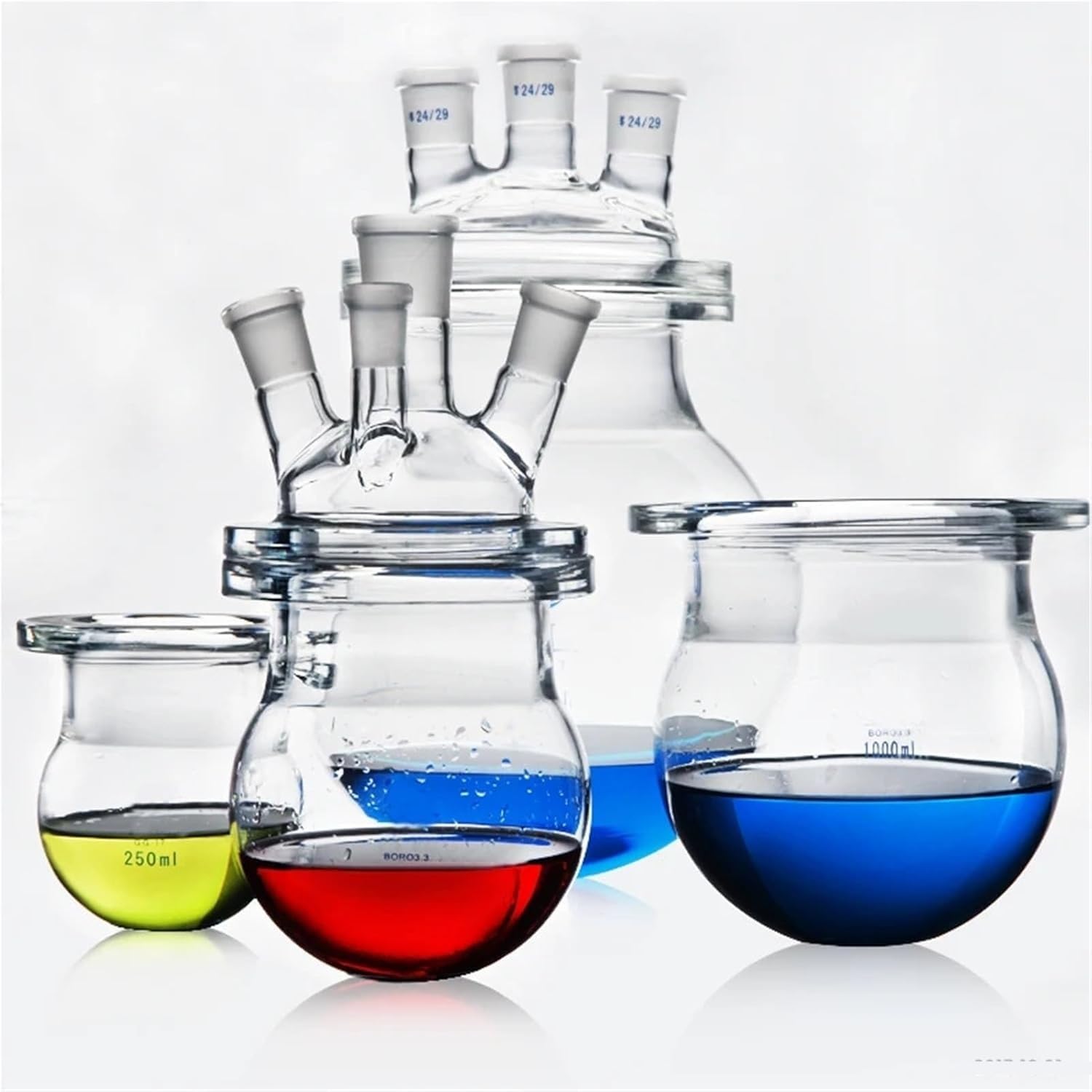 Zestaw szklanych kolb, Szkło laboratoryjne Reaktor Kocioł reakcyjny Trzy lub cztery szyje Szkło Alembik reakcyjny Kolba Zlewka(1000mL vessel)