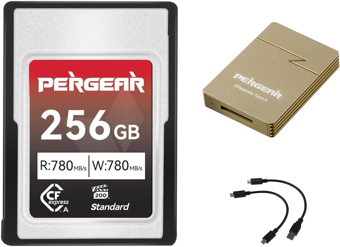 Pergear 256GB CFexpress Type A Memory Card, Up to 780MB/s Read Speed & 780MB/s Write Speed for 4K 120P with Card Reader