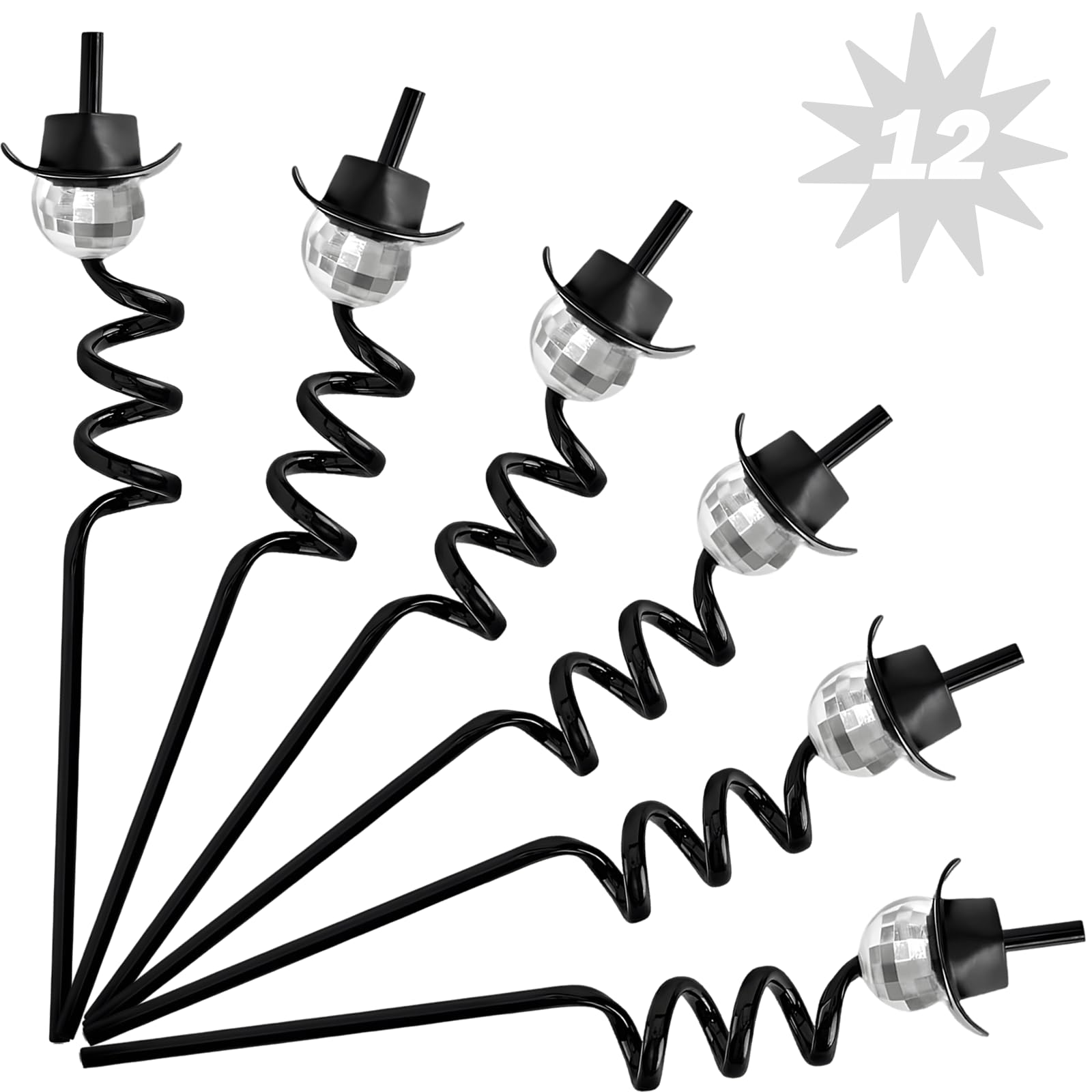 Disco Cowgirl Bachelorette Party Decorations 12 PCS Reusable Black Disco Ball Straws for Birthday Party Supplies, Western Cowboy Decor, Space Cowboy