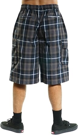 YAGO Men's Elastic Waist Drawstring Relaxed Fit Plaid Cargo Shorts S-5XL