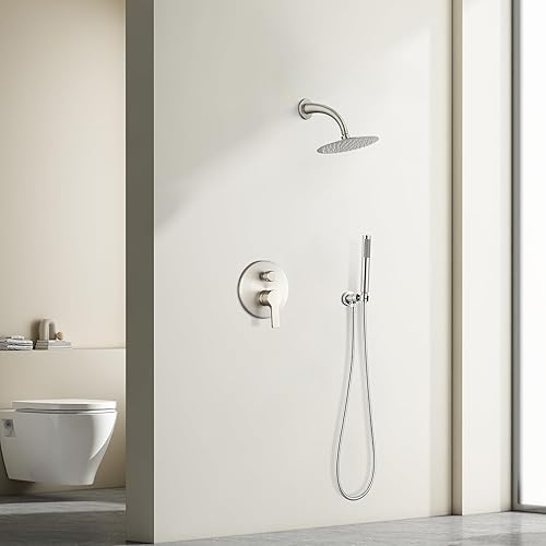 Miniatura 11 de Kit de válvula de ducha con mango de ducha para baño, montaje en pared, válvulas de control de ducha redondas de 1 vía de función única, rosca Mate