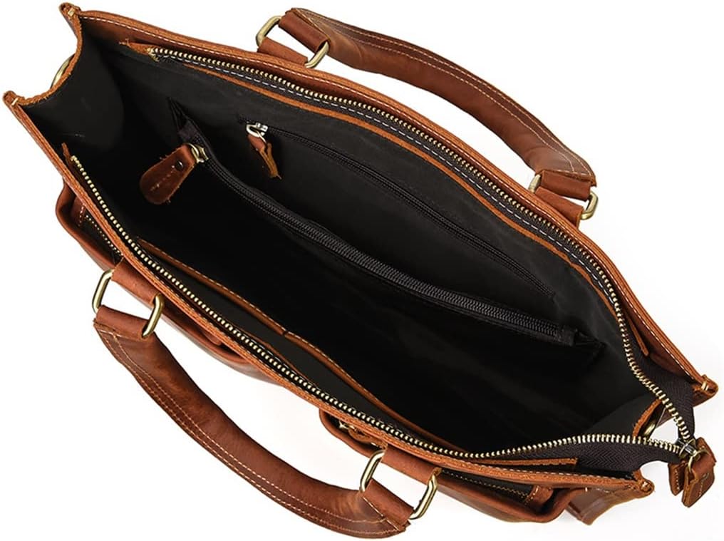 Briefcase Handbag Cowhide Shoulder Crossbody Bag Computer Bag Men Leather(E)
