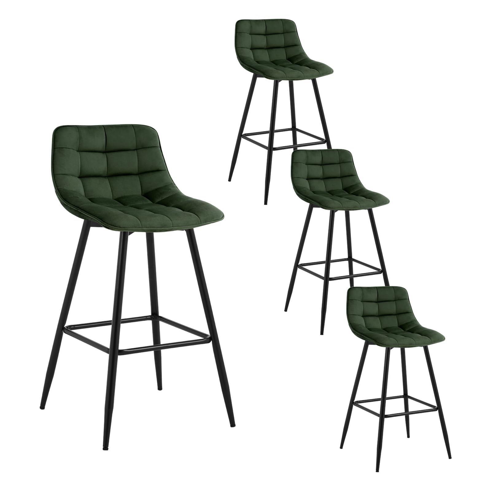WOLTU Taburete de Bar Juego de 4 con Respaldo de Marco de Metal Asiento, Terciopelo, Verde Oscuro
