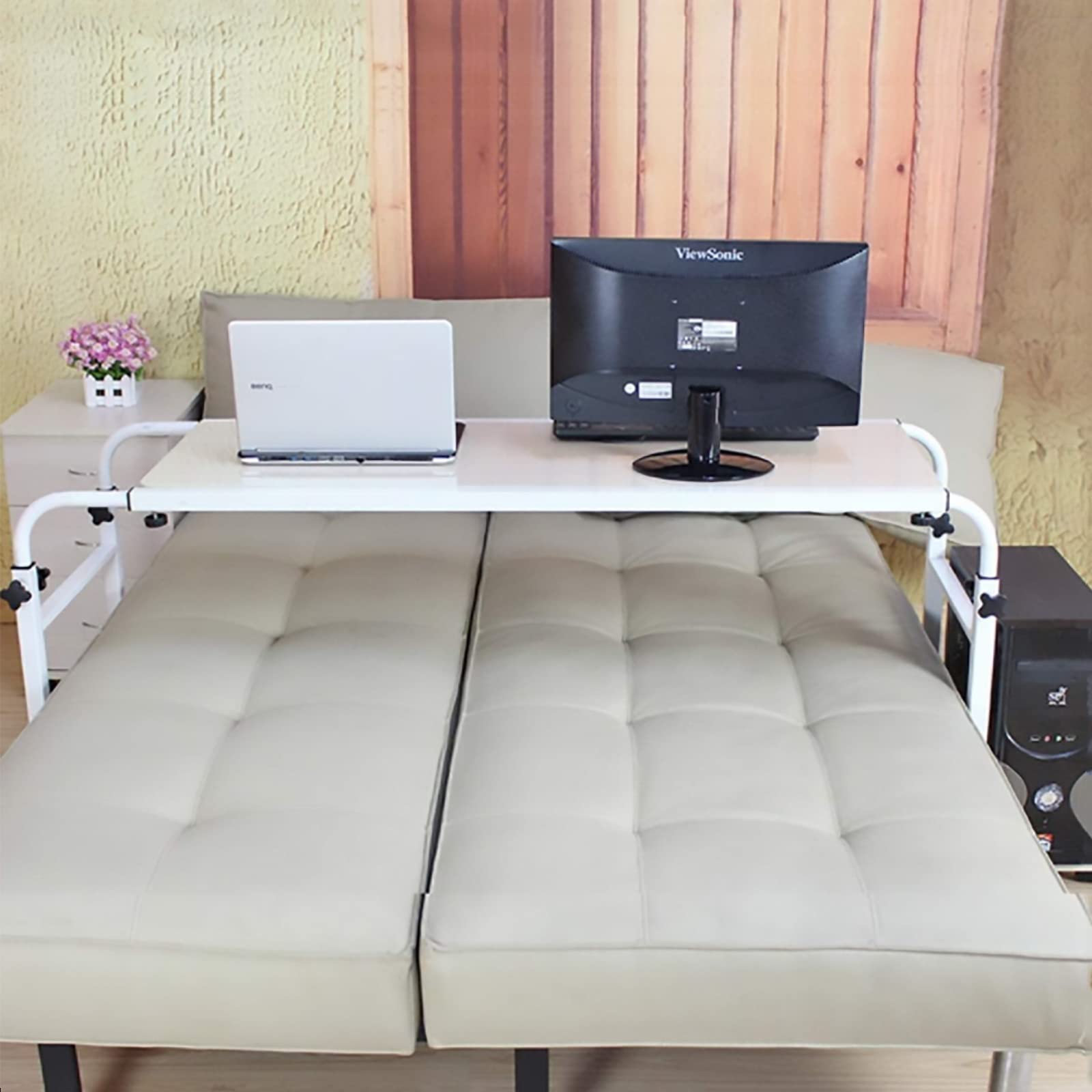 Tavolini da Letto, Tavolo per Laptop Regolabile in Altezza con Ruote e Vassoio per Laptop Rimovibile con Ripiani Host Supporto Rimovibile Staffa sollevabile scrivania in Materiale MDF