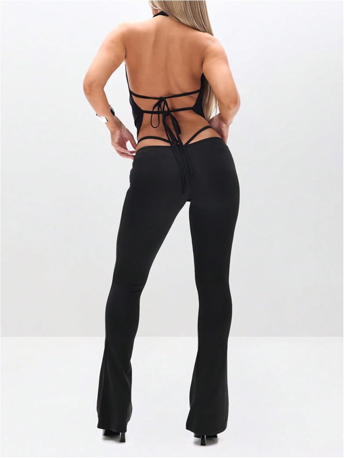 SweatyRocks Women's Sexy Deep V Neck Backless Halter Tank Tops Sleeveless Going Out Crop Tops Concert Party Clubwear - Image 3