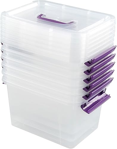 Caja de almacenamiento de plástico de 6 cuartos de galón con tapas y asas, 6 paquetes