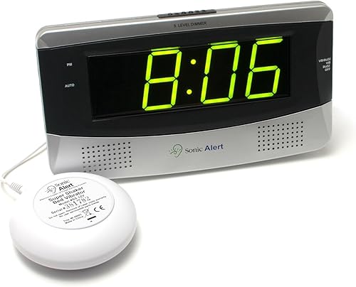 Sonic Alert SB300SS Reloj despertador sónico fuerte con vibración con monitor grande