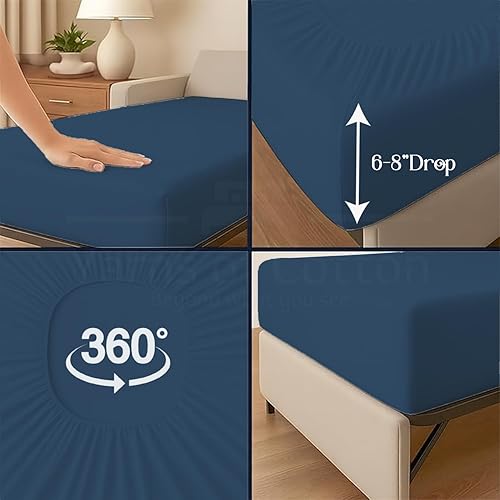 Miniatura 98 de Juego de 4 piezas para sofá cama, 100% algodón de 400 hilos, sábana bajera con bolsillos profundos, suave, sin arrugas y transpirable, calidad