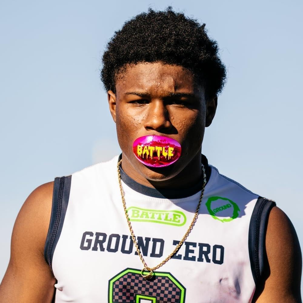 Battle 3D Chrome Drip Oxygen Football Mouthguard - Superior Airflow and Better Performance, Maximum Protection and Breathability, Works with Braces