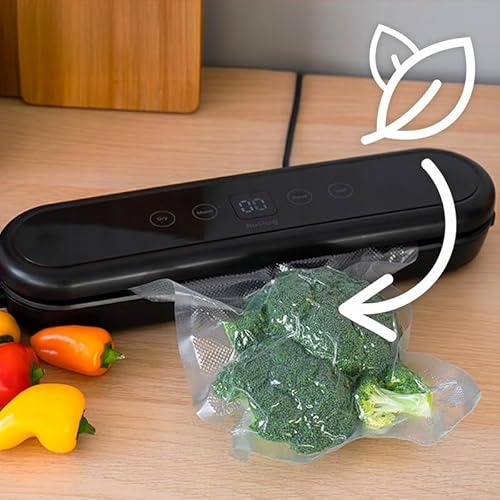 Huslog Mini Macchina Sigillatrice Per Alimenti, 2 Modalità Per Cibi Secchi E Umidi, Funzione Pulse, Display Lcd, Ricaricabile, Compatta E Portatile, Con 10 Sacchetti Inclusi, Nero - 2