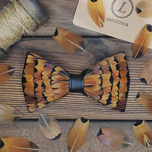 Image of Feather Bow Ties for Men Original Luxury Elegant Wedding Bow Tie Pre-Tied Handmade Mens Bowties for Tuxedo