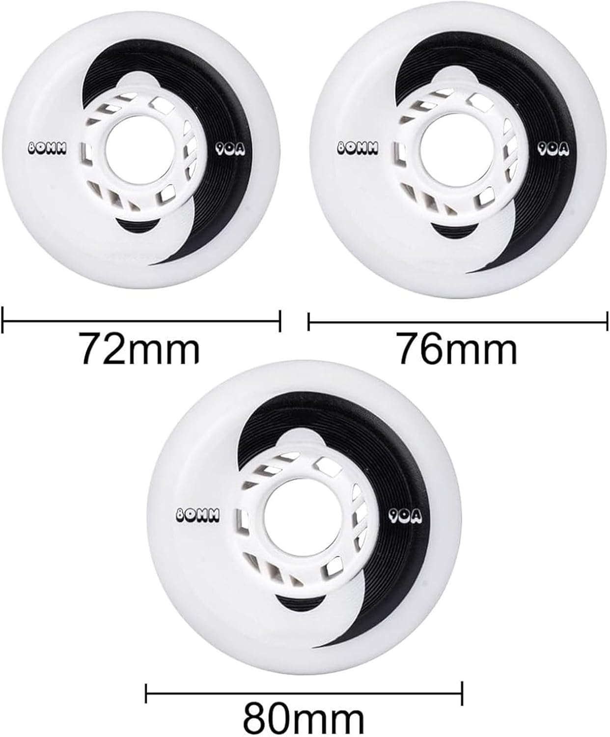 Roller Skate Wheels Outdoor/Indoor 4/8 Pack Inline Roller Skate Wheels 90A Replacement Brake Wheels - 72mm/76mm/80mm, White~8pcs