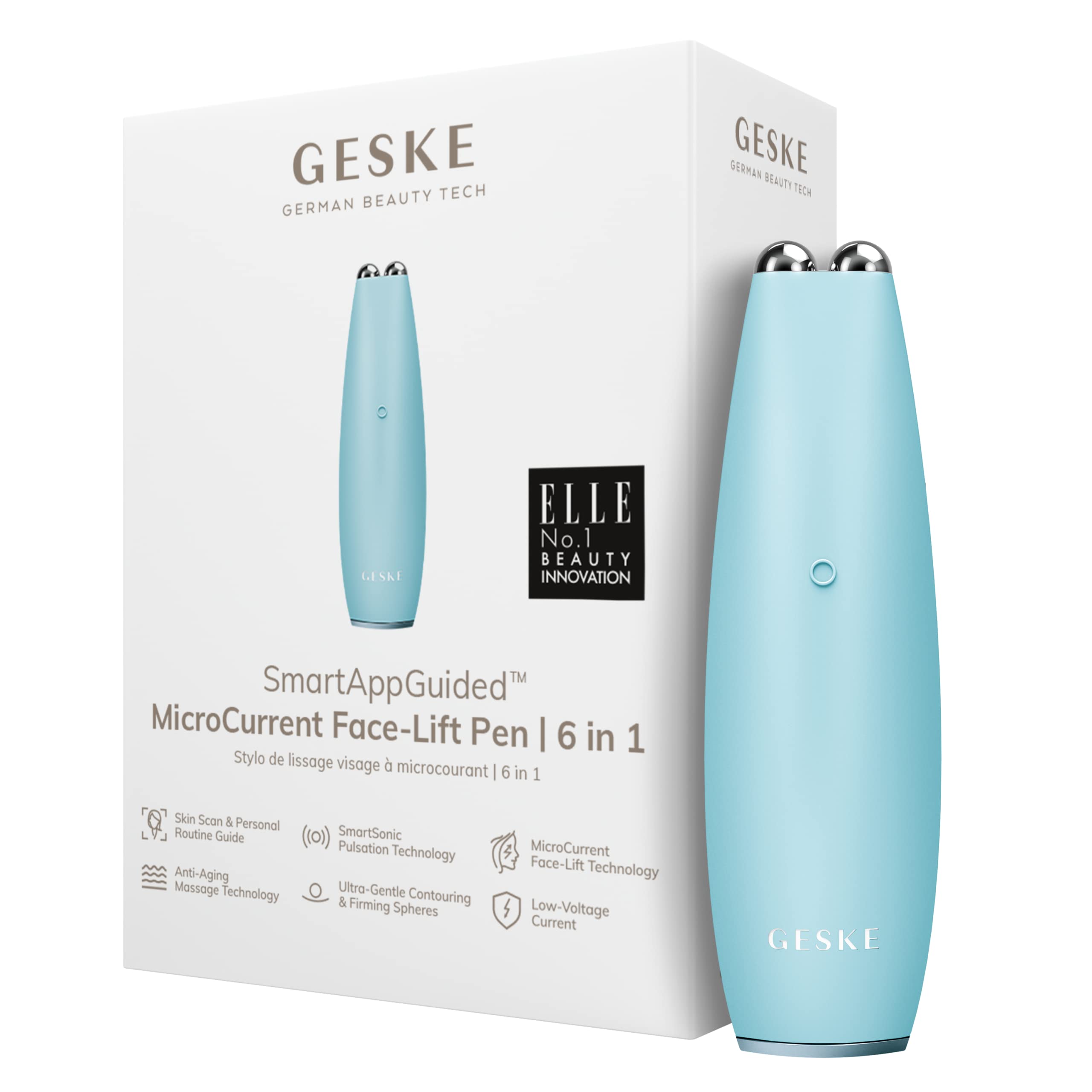 GESKE SmartAppGuided™ MicroCurrent Face-Lift Pen | 6 in 1 | Anti-aging device | Instant face lift | Skincare tool | Remove wrinkles for firm & youthful skin | Advanced smoothing facial firmer