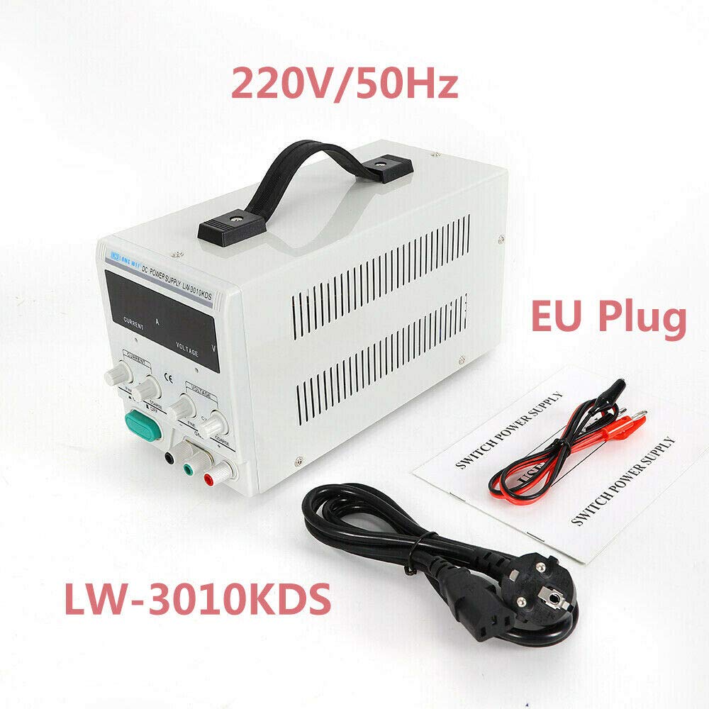Fuente de alimentación para laboratorio, 0-30 V, 0-10 A, transformador CC, regulable, 4 indicadores digitales LED, resistente a sobrecarga y cortocircuito