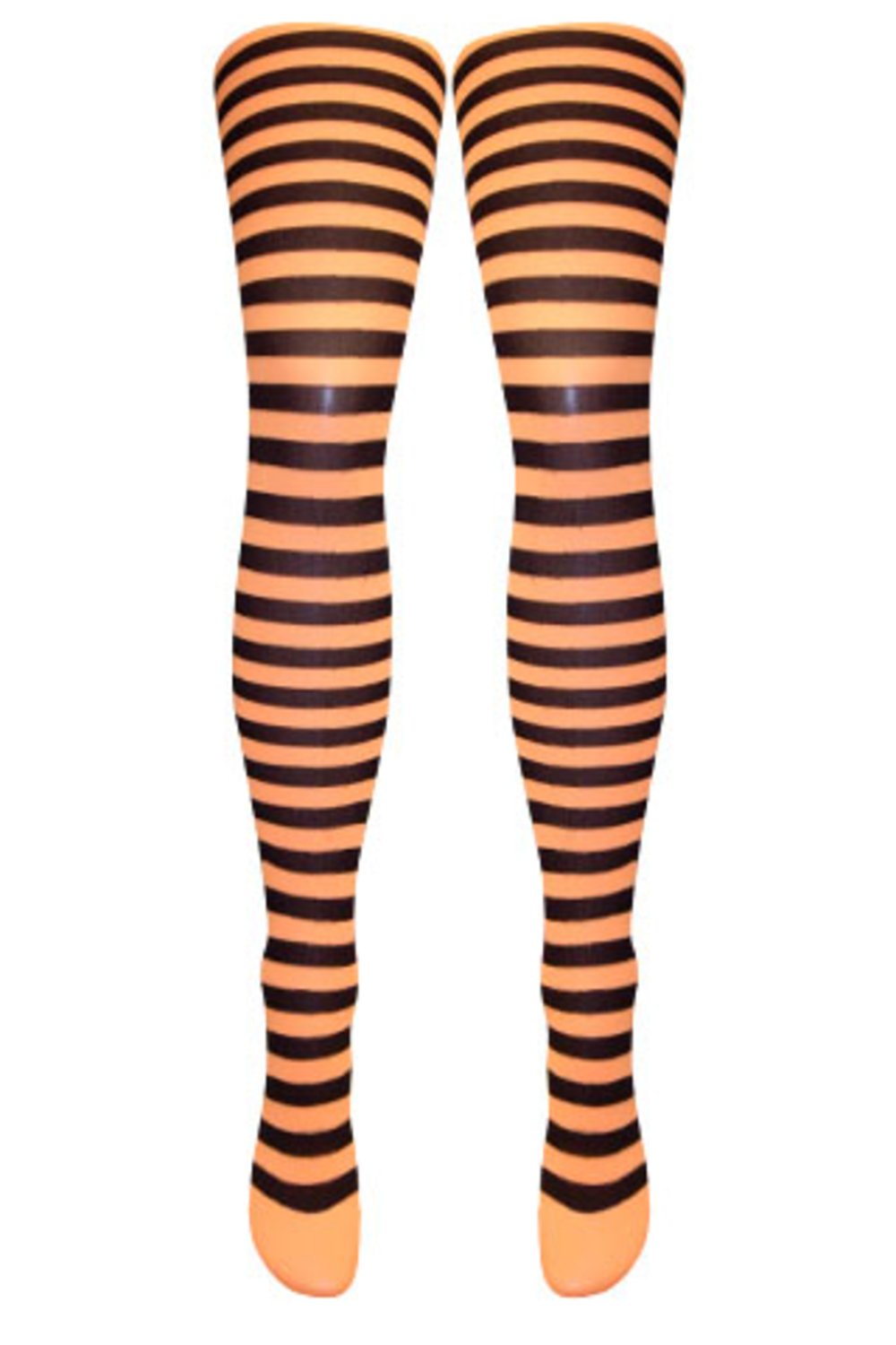 Fancy Dress Striped Tights (One Size, Neon Orange & Black)