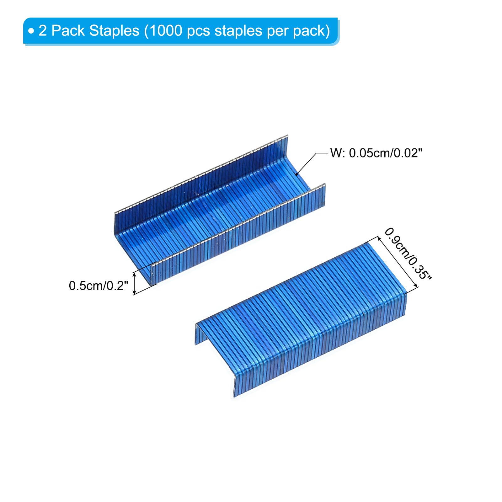PATIKIL Staples for Stapler 2 Pack(1000Pcs Staples Per Pack) #10 Mini 3/16 Inch Length Staples Jam Free for Home Office Supplies Blue - Image 2