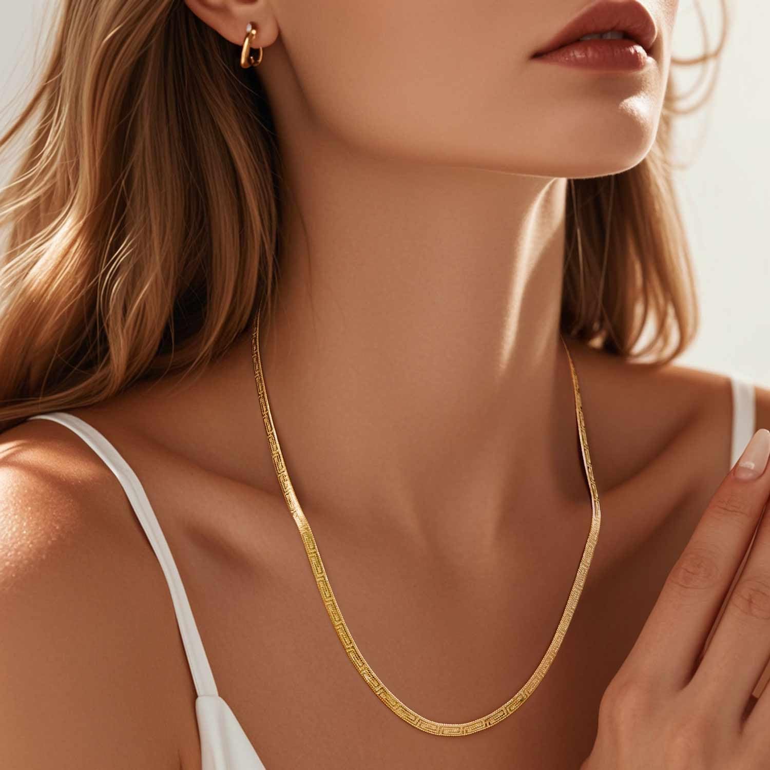 4mm 14K Gold Necklace for Women Dainty Gold Necklace for Women Golden Chain for Men 14k Whispers of Heritage with Chinese Ancient Fret Patterns Waterproof Snake Golden Chain Necklaces 16,18,20,22,24in - Image 3