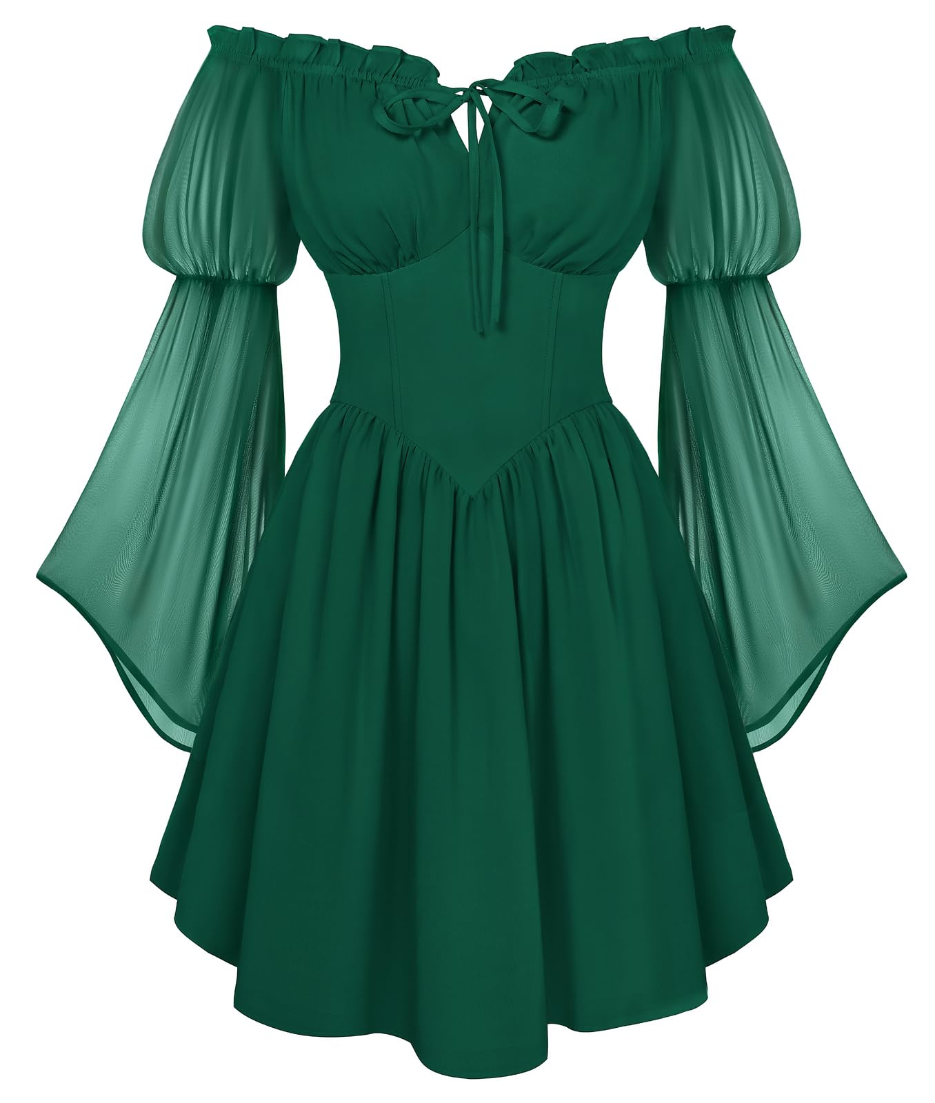 SCARLET DARKNESS Robe corset d'été à épaules dénudées pour femme - Mini robe en mousseline de soie à manches longues - Robe de fée fluide