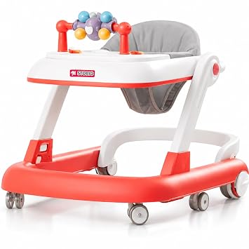 Storio Baby Walker for 6–18 Months 360° Rotatable | 3-Level Adjustable Height Walker with Switchable Food & Musical Toy Tray | 6 Wheels, Foldable & Safe Baby Activity Walker for Boys & Girls - Pink