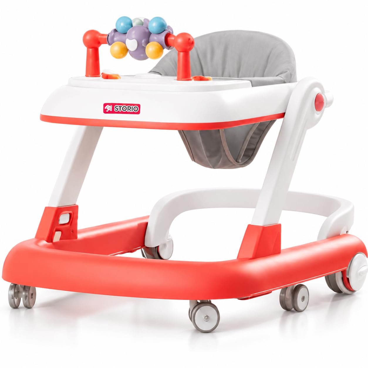 Storio Baby Walker for 6–18 Months 360° Rotatable | 3-Level Adjustable Height Walker with Switchable Food & Musical Toy Tray | 6 Wheels, Foldable & Safe Baby Activity Walker for Boys & Girls - Pink-image-3