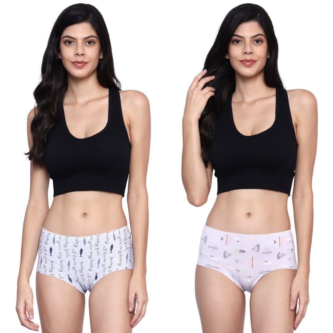 Women Printed Ice Silk Seamless Panties Set Underwear Multiple Patterns Ladies Brief Mid Waist Breathable Multicolor (Pack of 3) (XXL)-image-48