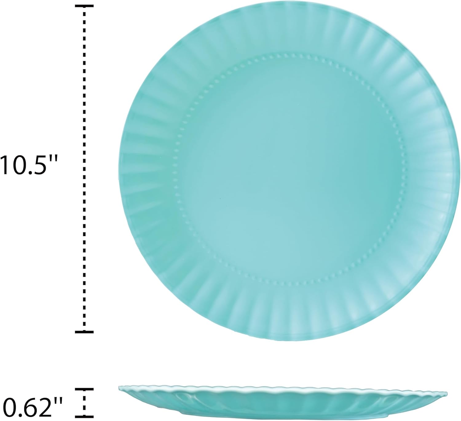 TP 10.5" Reusable Melamine Paper Plates, Round Plates for Party Picnic Outdoors, Set of 6, Teal