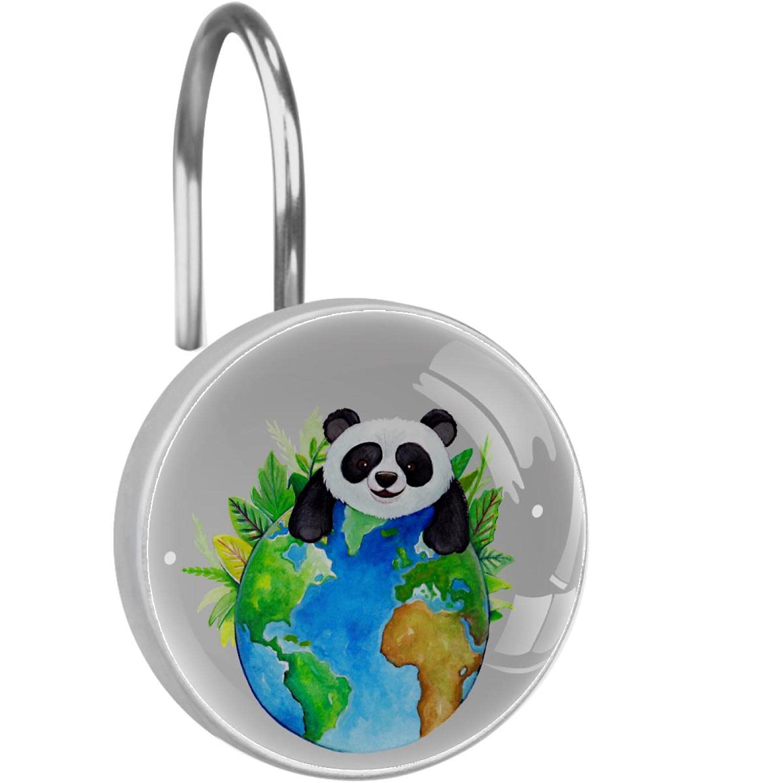 Crochets pour rideau de douche anti-rouille en acier avec anneaux décoratifs panda mignon