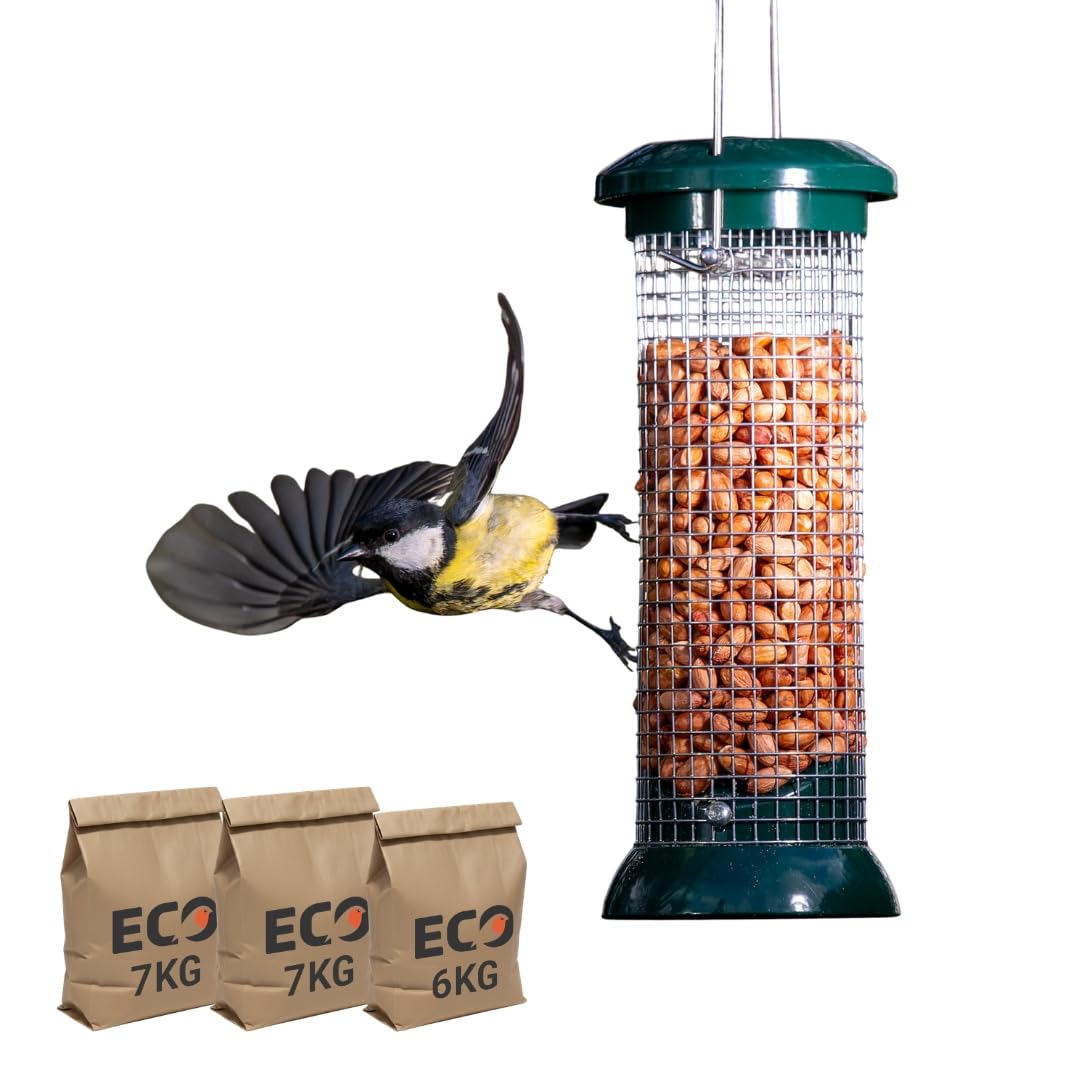 Eco Bird Food Peanuts – 20kg (7kg+7kg+6kg Bags = Easy Handling) – Plastic Free, Biodegradable, Premium Peanuts for Wild Birds – High-Energy Bird Feed for Garden Birds & Peanut Feeders