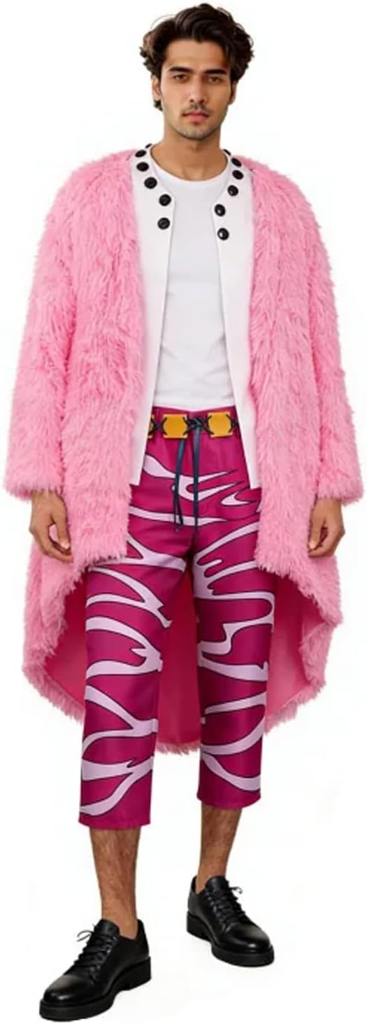 Men Anime Cosplay Outfit Pink Jacket Coat Uniform Pants Shirt Red Cape Cloak Belt Halloween