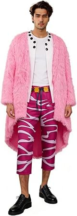 Men Anime Cosplay Outfit Pink Jacket Coat Uniform Pants Shirt Red Cape Cloak Belt Halloween