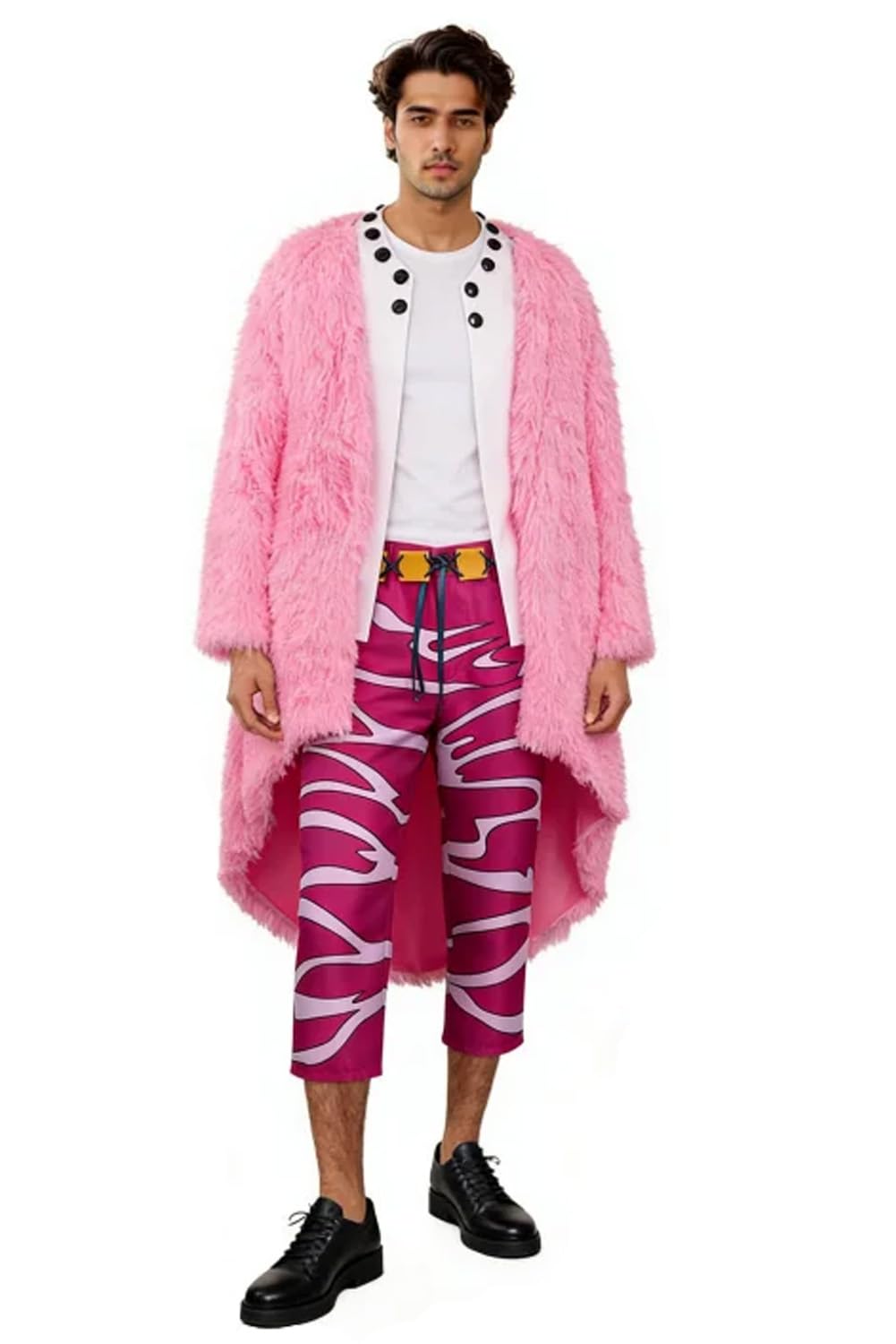 Men Anime Cosplay Outfit Pink Jacket Coat Uniform Pants Shirt Red Cape Cloak Belt Halloween