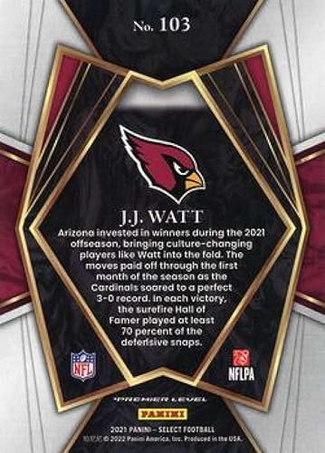 Miniatura 2 de 2021 Panini Select 103 JJ Watt Premier Level Arizona Cardinals NFL Football Trading Card