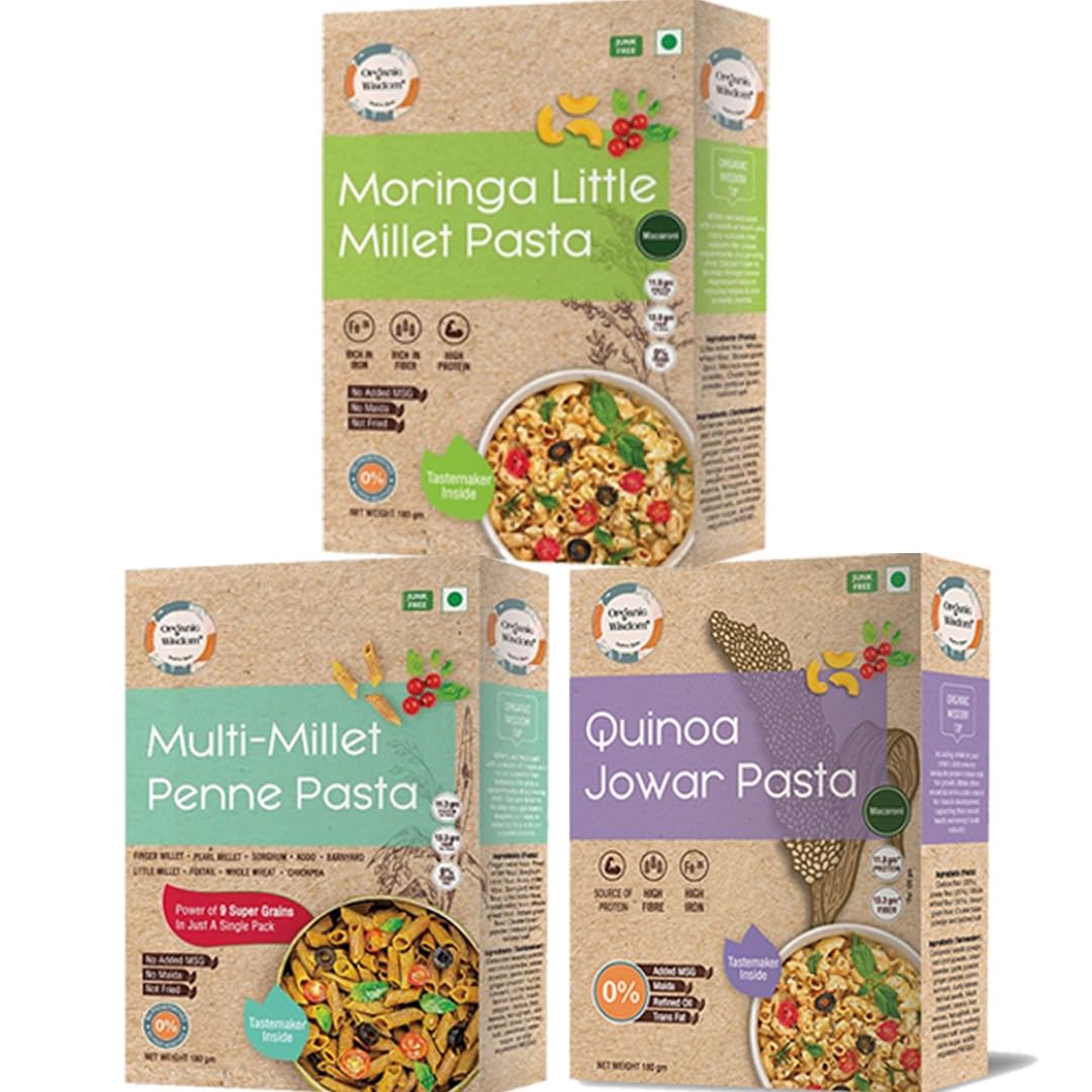 Organic Wisdom Combo of 3 Protein and Fibre rich Junk Free Millet Pasta: Multi Millet, Moringa Little Millet & Quinoa Jowar, 180 gm each| No Maida, MSG or refined oil| Protein & Vit B Rich-image-10