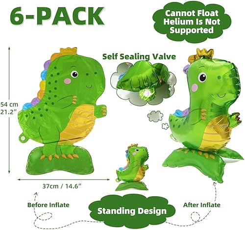 Miniatura 6 de Globo de dinosaurio de dragón de tanystropheus de pie verde 3D para niños, tema del mundo de animales de la selva, inflable, decoración de globos de