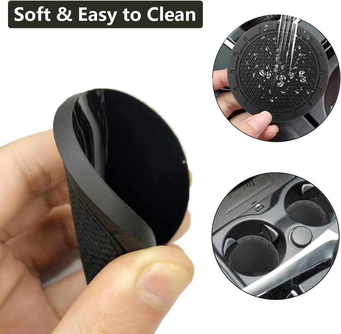 Car Cup Holder Coaster, 4 Pack 2.75 Inch Diameter PVC Non-Slip Universal Insert Coaster, Durable, Suitable for Most Car Interior, Car Accessory for Women Men Black