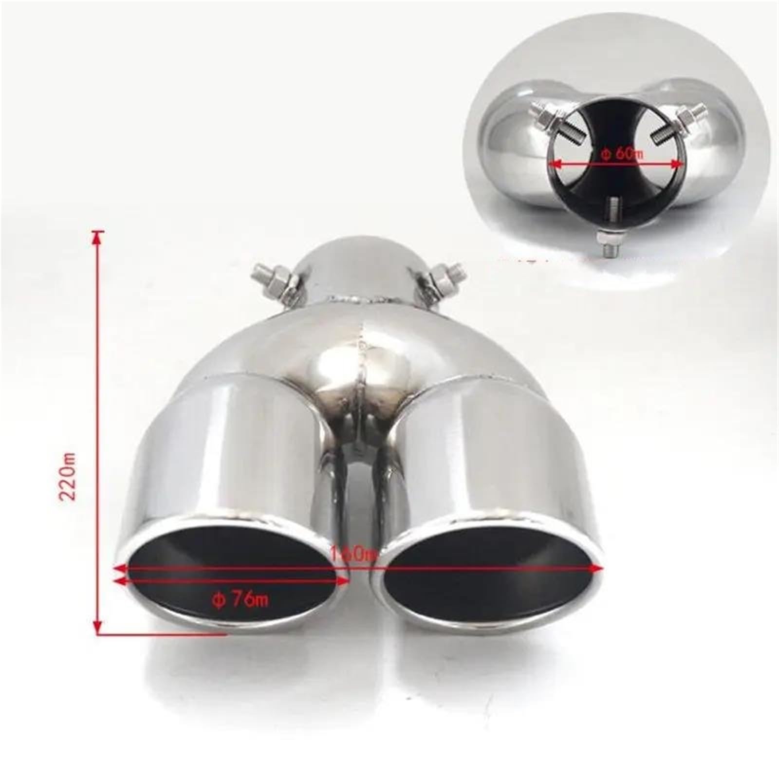 Terminale Scarico Terminale Scarico Universale 76 Mm In Acciaio Inox Cromato Doppia Uscita Finitura Cromata Rivestimento Gola Posteriore Modificato Auto Tubo Scarico