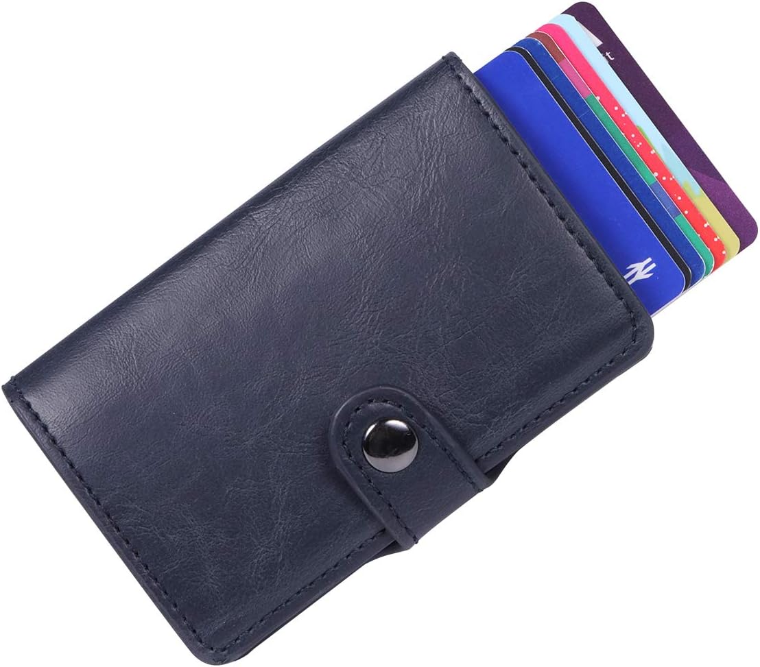 Credit Card Holder, Card Wallet with Money Clip Anti- RFID and NFC Scan, 2 Anti-Theft Cases of Crazy Horse Leather and Aluminum Credit Card Protector Supports 8 Cards for Men and Women