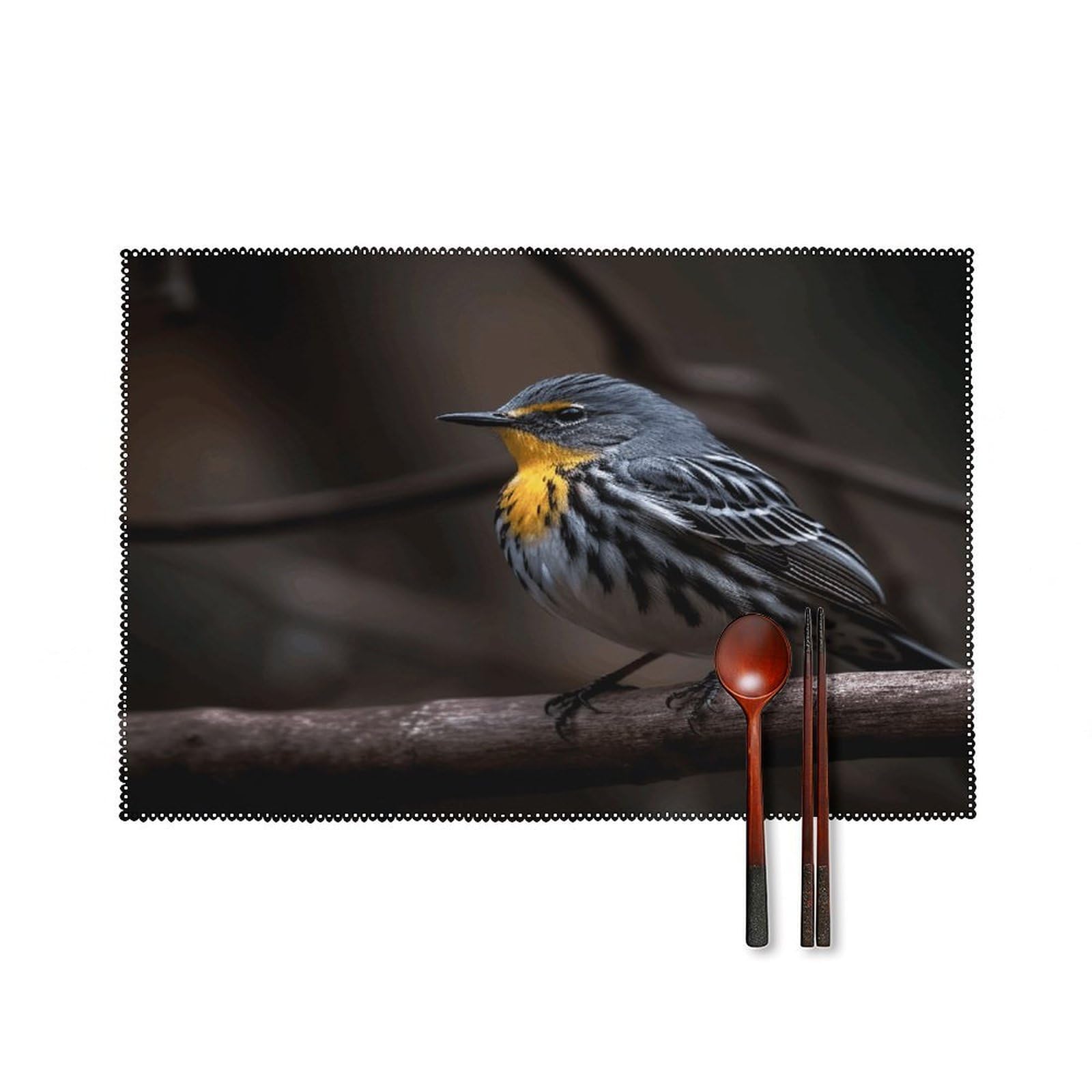 Bird Sitting on Branch Placemats Set of 4 Heat Resistant Non-Slip Place Mats for Dining Table Washable Placemat Wipeable Dining Table Mat Canvas Place Mats Dining Table Decor